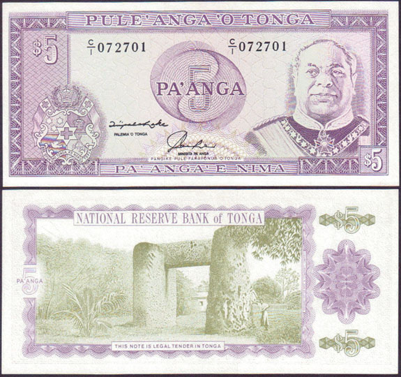1992-95 Tonga 5 Pa'anga (Unc) L000170